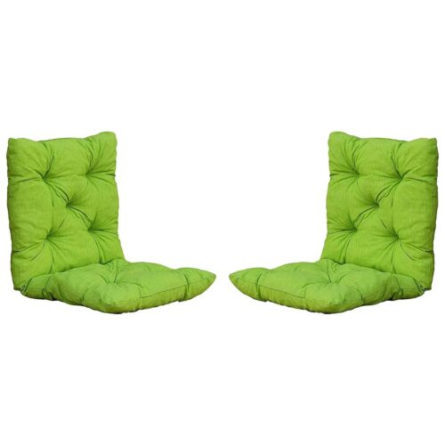 Photo de deux coussins de salon de jardin une place verts placés face à face sur un fond blanc