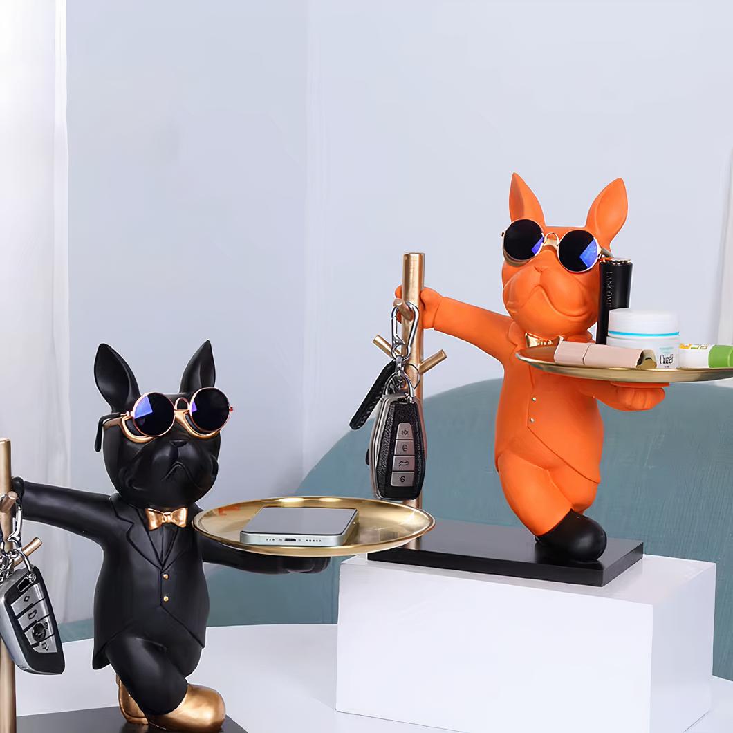 Deux statuettes bouledogue une noir et une orange