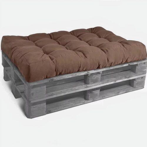 Photo d'un coussin d'assise marron pour palette sur un fond gris clair