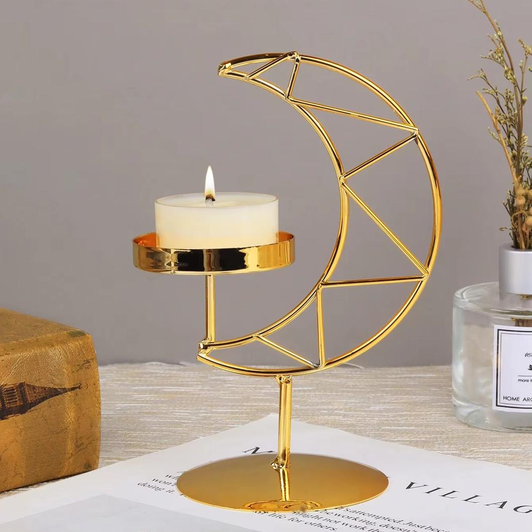 Bougeoir pour bougie chauffe plat doré en forme de lune
