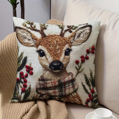 Housse de coussin de Noël motif renne