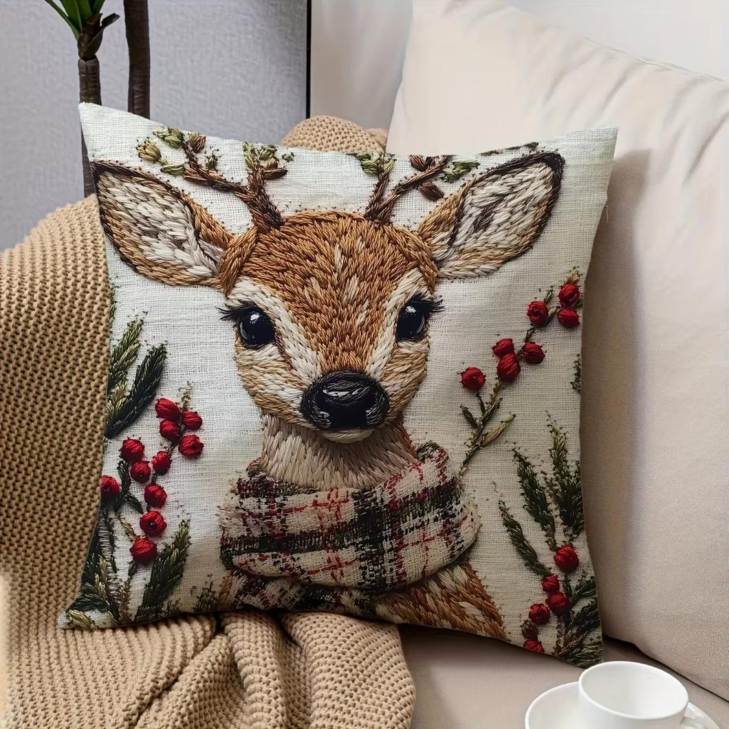 Housse de coussin de Noël motif renne