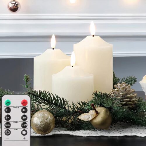 Trois bougies LED dans une couronne de sapin avec télécommande