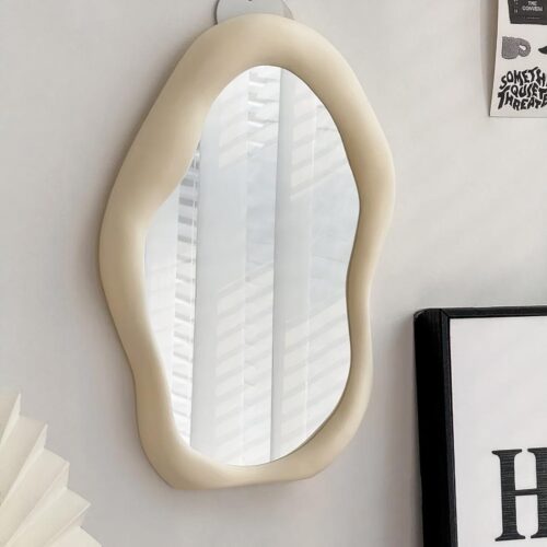 Miroir design de maquillage bords vague beige