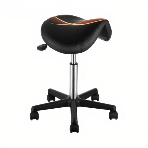 Tabouret ergonomique noir sur fond blanc.