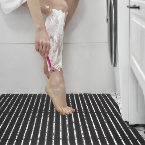 Tapis de douche noir imitation bambou en polymère