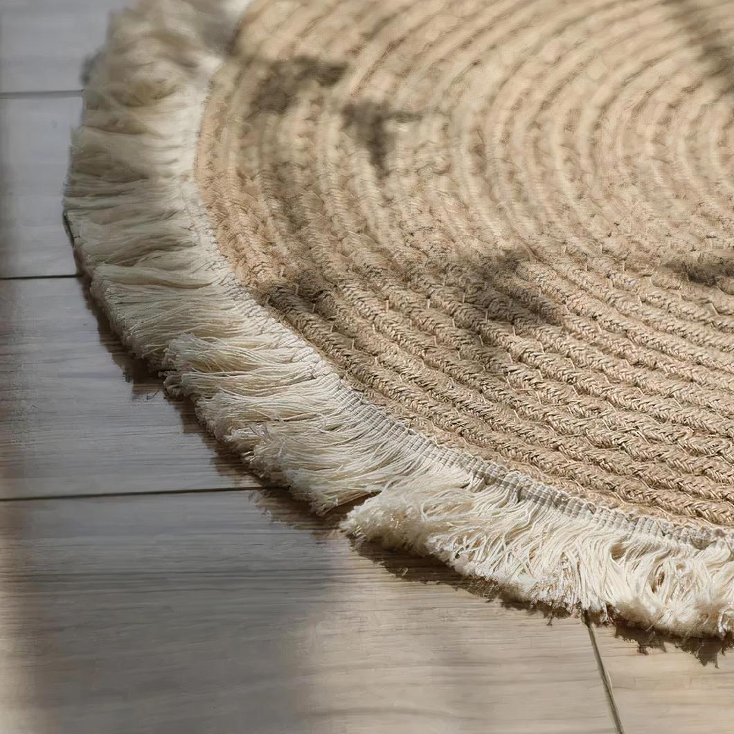 Tapis rond beige et marron en jute